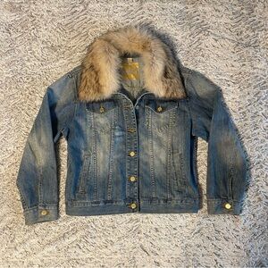 Michael Kors Jean Jacket Real Fur Collar LG